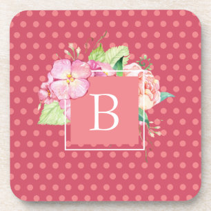 Monogrammierte feminine rosa Punkte und rosa Koral Getränkeuntersetzer