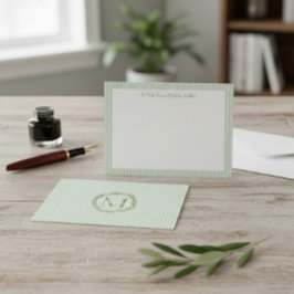 Monogrammierte gestreifte pastellgrüne Notizkarte Mitteilungskarte