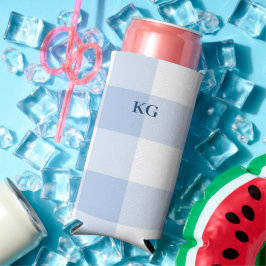 Monogrammierte Gingham Karo Blau Selters Dosenkühler
