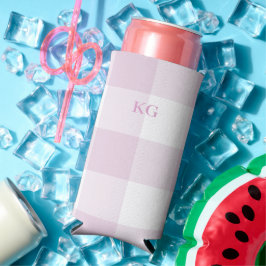 Monogrammierte Gingham-Karo Rosa Selters Dosenkühler