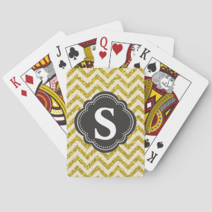 Monogrammierte Gold- und Schwarz-Faux-Glitter-Chev Spielkarten