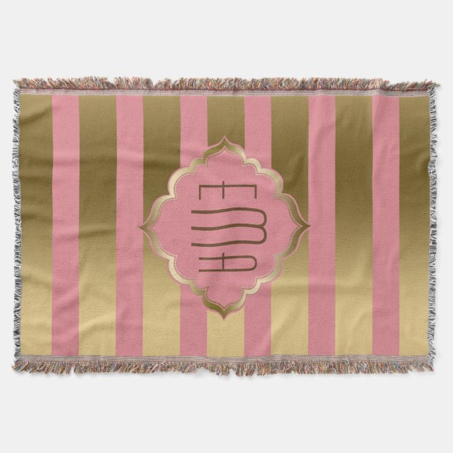 Monogrammierte goldene Streifen und rosa geometris Decke (Vorderseite)