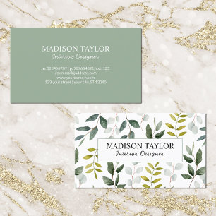 Monogrammierte grüne Eukalyptus-Tropenblätter Visitenkarte
