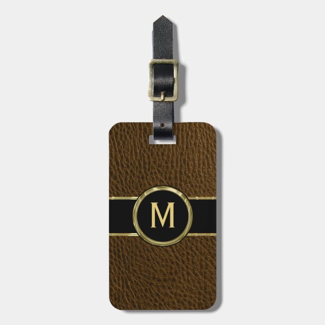 Monogrammierte Imitate Leather Vintag aussehen Gepäckanhänger (Vorderseite vertikal)