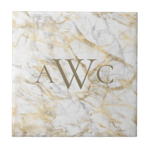 Monogrammierte Initialen Gold Weiß Grau Marmor Fliese