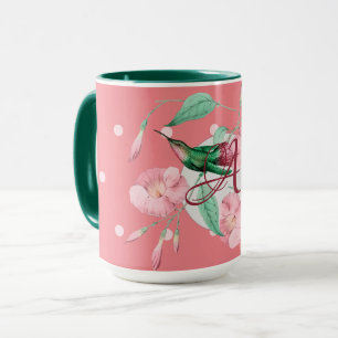 Monogrammierte Kolibri-Blumen-Dekoration in Rosa u Tasse