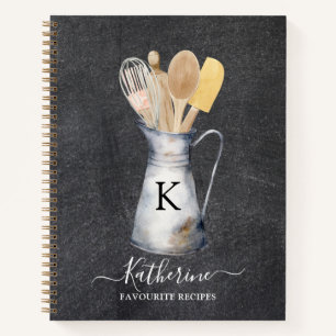 Monogrammierte Küchenutensilien-Krug-Rezeptbuch Notizbuch