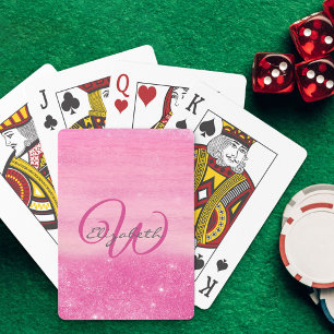 Monogrammierte Mädchen-Hot-Pink-Ombre-Schimmer Spielkarten