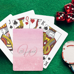 Monogrammierte Mädchenhaft Rosa Ombre Schimmer Spielkarten