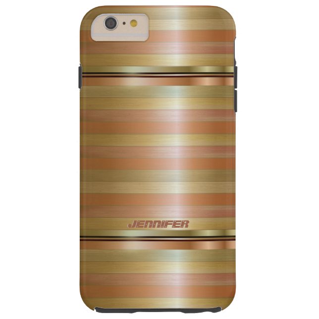 Monogrammierte Metallic-Kupferstreifen Gold-Akzent Case-Mate iPhone Hülle (Rückseite)