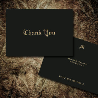 Monogrammierte Minimale Elegante Verzierte Schwarz Dankeskarte