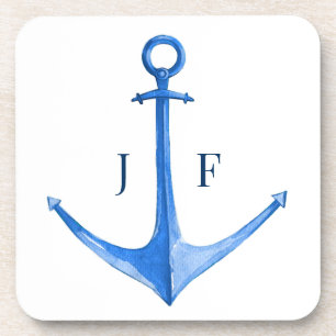 Monogrammierte nautische Wasserfarbe Bootsanker Getränkeuntersetzer