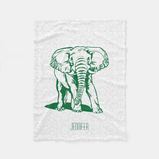 Monogrammierte Niedlich Hunter Green Elephant Line Fleecedecke (Vorderseite)