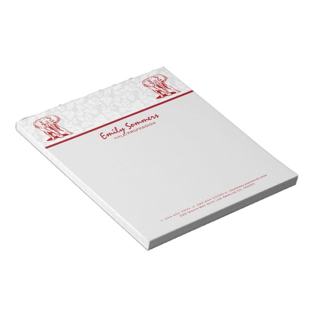Monogrammierte Niedliche Dunkelrote Elefantenlinie Notizblock (angewinkelt)