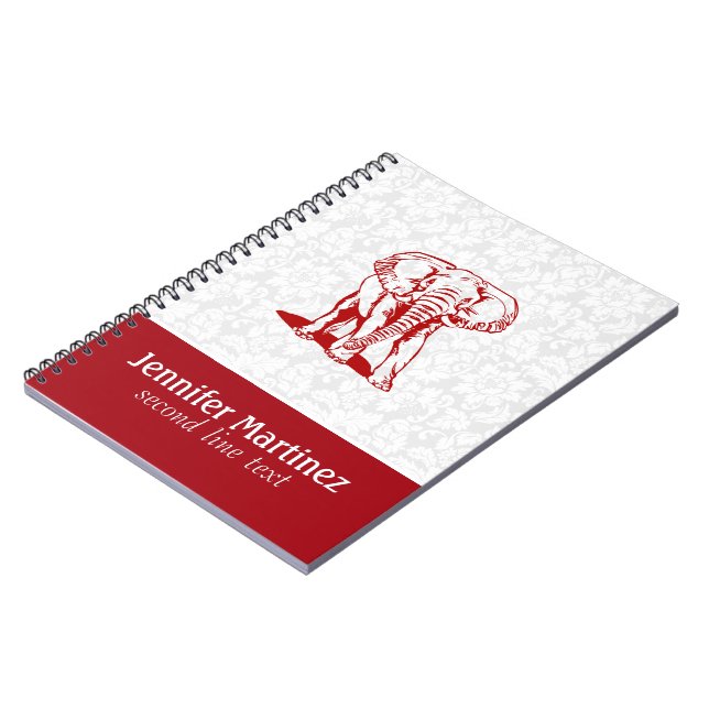 Monogrammierte Niedliche Dunkelrote Elefantenlinie Notizblock (Linke Seite)