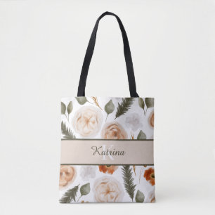 Monogrammierte Pfirsich-Wasserfarben-Blumentasche Tasche