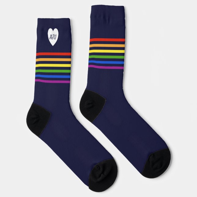 Monogrammierte Regenbogenstreifen Navy Blau Socken (Rechts)