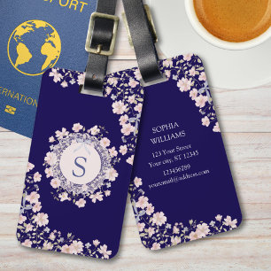 Monogrammierte rosa Blumen und Spitzen-Blumenmuste Gepäckanhänger