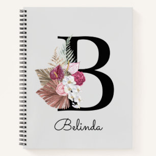 Monogrammierte rosa Boho-Blumeninitiale B Notizbuch