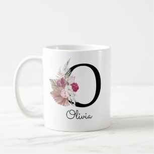 Monogrammierte rosa Boho-Blumeninitiale O Kaffeetasse