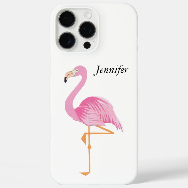 Monogrammierte rosa Flamingo-Handyhülle iPhone 16 Pro Max Hülle (Rückseite)