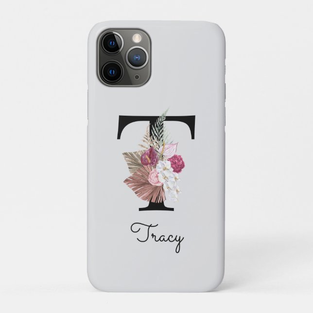 Monogrammierte rosa florale Initiale T Case-Mate iPhone Hülle (Rückseite)