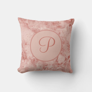 Monogrammierte rosa Koralle und weißer Marmor Kissen