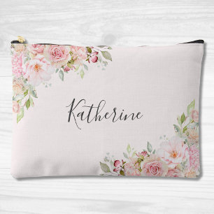 Monogrammierte rosa Rose Blüten Floral Zubehörtasche