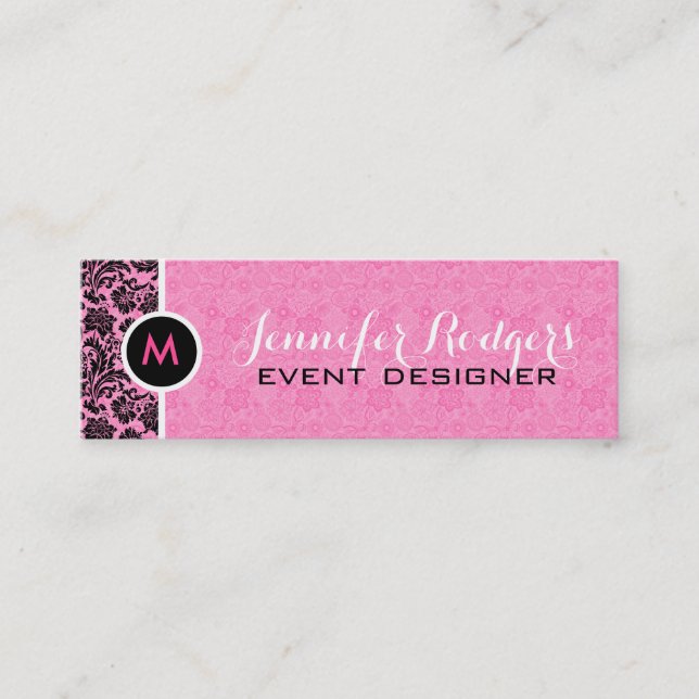 Monogrammierte rosa Spitzen Hintergrund Schwarze D Mini Visitenkarte (Vorderseite)