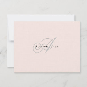 Monogrammierte Rosa und Grau Flachkarte Dankeskarte