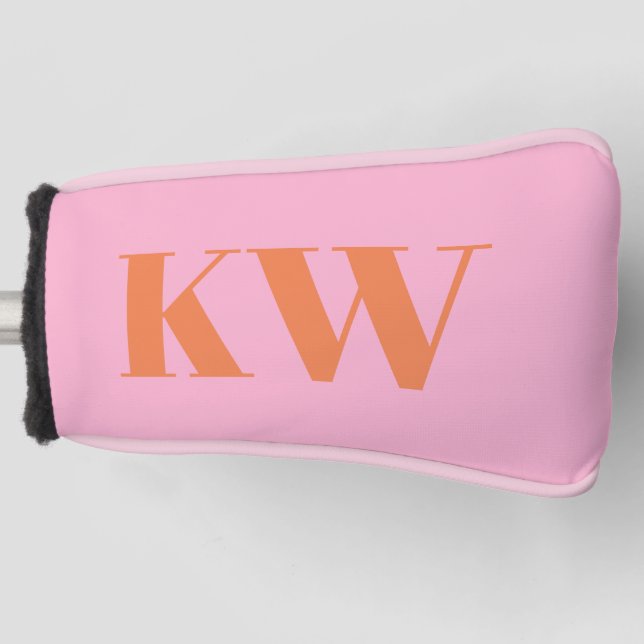 Monogrammierte Rosa und Orange Fette Initialen Maß Golf Headcover (Vorderseite)