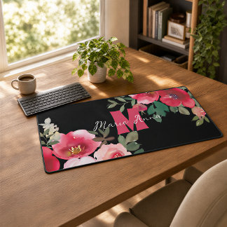 Monogrammierte rosa Wasserfarbe-Schreibtischmatte Schreibtischunterlage