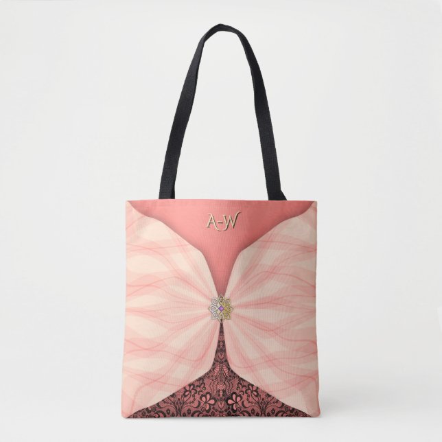 Monogrammierte rosafarbene Juwel-Textil-Illusion Tasche (Vorderseite)