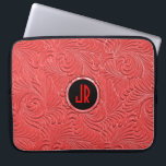 Monogrammierte rote Embossed Floral Damasks Laptopschutzhülle<br><div class="desc">Monogrammatikales verziertes Blumenmuster mit Prägung aus lackiertem Holz. Es gibt nur wenige Farben,  aber Sie können sich auch eine Farbe wünschen. Design ist nur ein Bild und nicht echte Prägung oder Holzstruktur.</div>