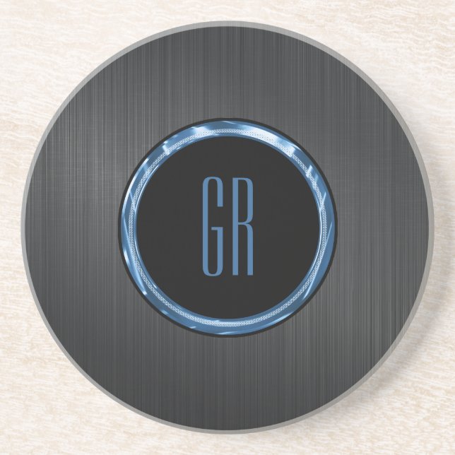 Monogrammierte schwarz gebürstete Aluminium Textur Untersetzer (Vorne)