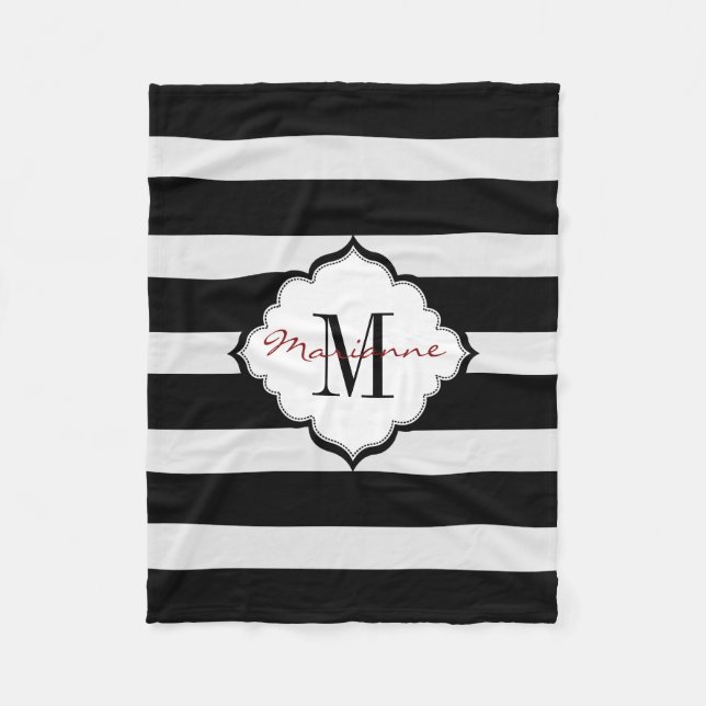 Monogrammierte Schwarz-Weiß-Gestreifte Fleece-Deck Fleecedecke (Vorderseite)