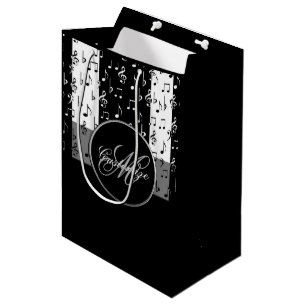 Monogrammierte schwarz-weiße Musikstreifen 4 Mittlere Geschenktüte