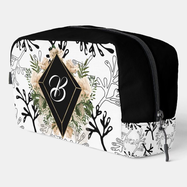 Monogrammierte schwarze Diamant Waschbeutel (Rechte Ecke)