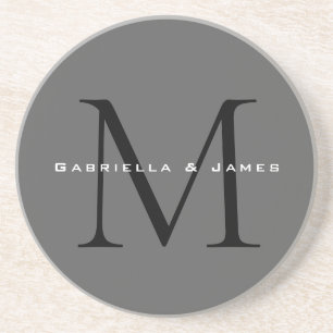 Monogrammierte schwarze graue Kalligrafie-Hochzeit Getränkeuntersetzer