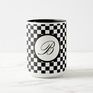 Monogrammierte schwarze Karo-Tasse Tasse