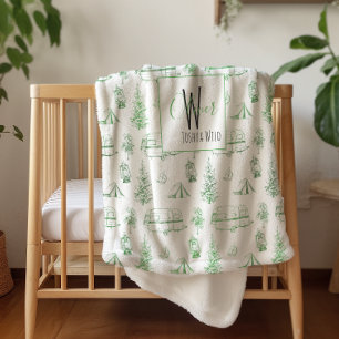 Monogrammierte Sherpa-Decke   Grüne Camping-Wälder Sherpadecke