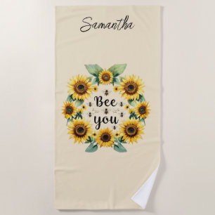 Monogrammierte Sonnenblumen Bienen Sei Du Gelb Strandtuch