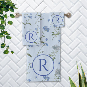 Monogrammierte Vergissmeinnicht Blaue Florale Wass Badhandtuch Set