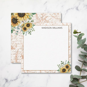 Monogrammierte Vintage-Landsonnenblumen-Kalligrafi Mitteilungskarte