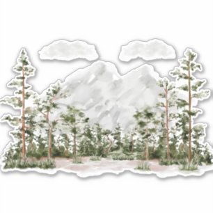 Monogrammierte Wasserfarbe Berg und Wald Aufkleber