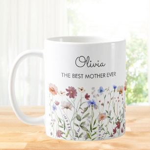 Monogrammierte Wasserfarbe Bunte Wildblumenwiese Kaffeetasse