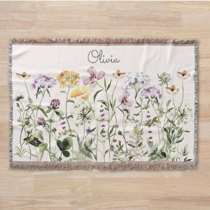 Monogrammierte Wasserfarbe Bunter Wildblumengarten Decke