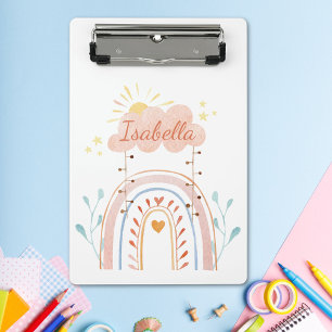 Monogrammierte Wasserfarbe Süßer Regenbogen Kinder Mini Klemmbrett