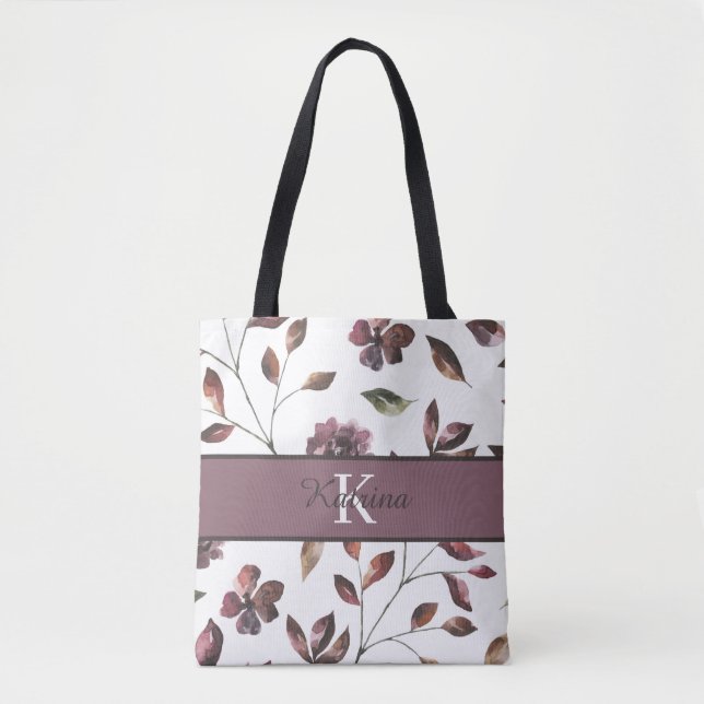 Monogrammierte Watercolor-Blumen-Tasche Tasche (Vorderseite)