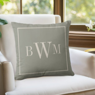 Monogrammierte weiche Immergrün- und Cremeweiß-Dek Kissen